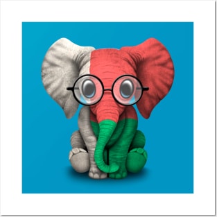 Baby Elephant with Glasses and Madagascar Flag Posters and Art